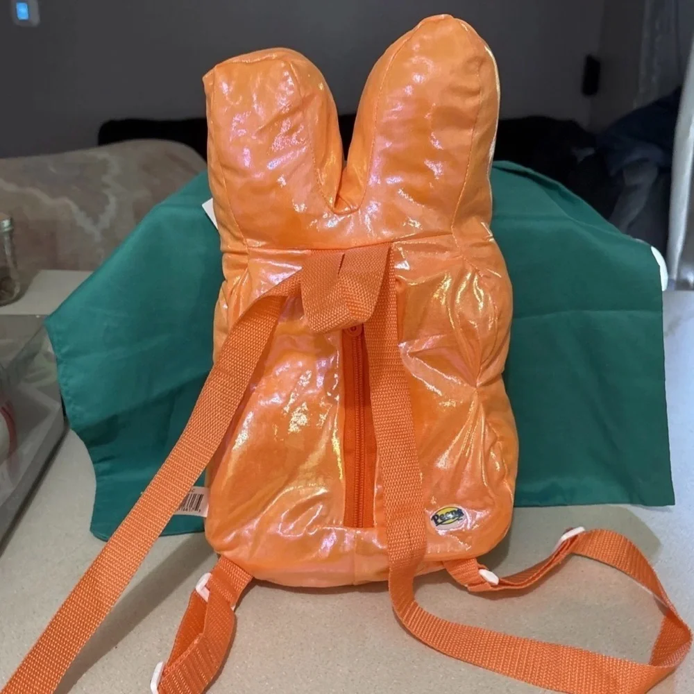 Peeps Plush Orange Iridescent bunny Backpack  15” NWT